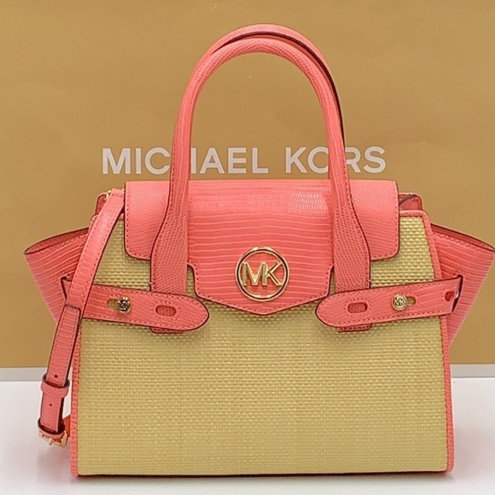 MICHAEL KORS CARMEN MEDIUM FLAP SATCHEL GRAPEFRUIT